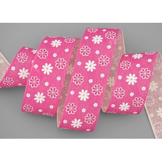 3 m x 40 mm Baumwollband Blumen PINK Dekoband Schleifenband Baumwolle Geschenkband 100% biologisch abbaubar umweltfreundlich Band 