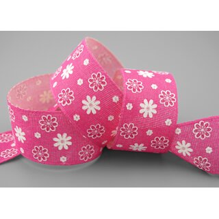 3 m x 40 mm Baumwollband Blumen PINK Dekoband Schleifenband Baumwolle Geschenkband 100% biologisch abbaubar umweltfreundlich Band 