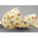 20 m x 40 mm Baumwollband Blumen CREME GRN Dekoband...