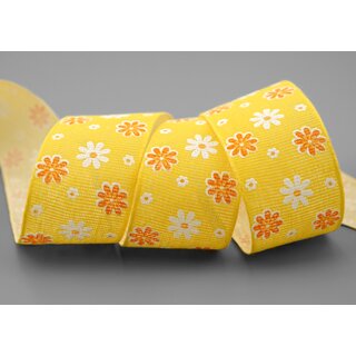 20 m x 40 mm Baumwollband Blumen GELB Dekoband Schleifenband Baumwolle Geschenkband 100% biologisch abbaubar umweltfreundlich Band 