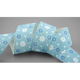 20 m x 40 mm Baumwollband Blumen HELLBLAU Dekoband Schleifenband Baumwolle Geschenkband 100% biologisch abbaubar umweltfreundlich Band 
