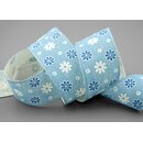 20 m x 40 mm Baumwollband Blumen HELLBLAU Dekoband...