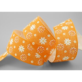 20 m x 40 mm Baumwollband Blumen ORANGE Dekoband Schleifenband Baumwolle Geschenkband 100% biologisch abbaubar umweltfreundlich Band 
