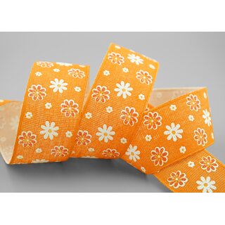 20 m x 40 mm Baumwollband Blumen ORANGE Dekoband Schleifenband Baumwolle Geschenkband 100% biologisch abbaubar umweltfreundlich Band 