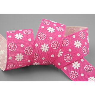 20 m x 40 mm Baumwollband Blumen PINK Dekoband Schleifenband Baumwolle Geschenkband 100% biologisch abbaubar umweltfreundlich Band 