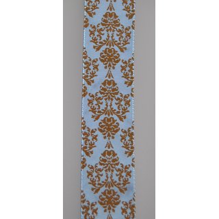 BAROCK 20 m x 40 mm Rolle Dekoband Premium Geschenkband (Himmelblau / Braun)