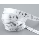 3 m x 15 mm Dekoband Kommunion Fisch Taube Kreuz Weiss...