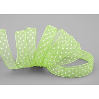 20 m x 10 mm Dekoband Chiffon Punkte GRN Hellgrn mit formstabilen Kanten Geschenkband Schleifenband transparent Organza Dots