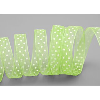 20 m x 10 mm Dekoband Chiffon Punkte GRN Hellgrn mit formstabilen Kanten Geschenkband Schleifenband transparent Organza Dots
