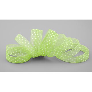 20 m x 10 mm Dekoband Chiffon Punkte GRN Hellgrn mit formstabilen Kanten Geschenkband Schleifenband transparent Organza Dots