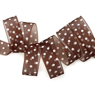 20 m x 25 mm Dekoband Chiffon Punkte BRAUN mit formstabilen Kanten Geschenkband Schleifenband transparent Organza Dots