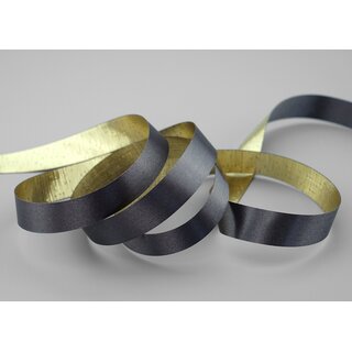 3 m x 15 mm Satinband Zweiseitig ANTHRAZIT Gold glnzende Innenseite Schleifenband aus Satin ohne Draht Geschenkband Dekoband 