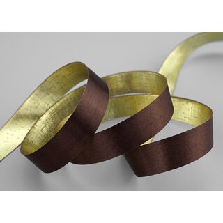 3 m x 15 mm Satinband Zweiseitig DUNKELBRAUN Gold glnzende Innenseite Braun Schleifenband aus Satin ohne Draht Geschenkband Dekoband