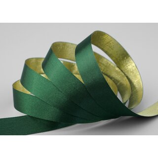 3 m x 15 mm Satinband Zweiseitig DUNKELGRN Gold glnzende Innenseite Grn Schleifenband aus Satin ohne Draht Geschenkband Dekoband 
