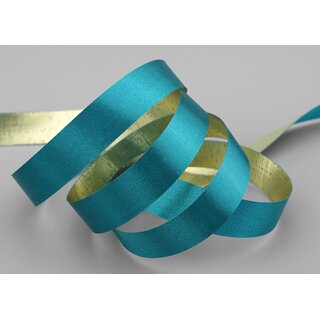 3 m x 15 mm Satinband Zweiseitig TRKIS Gold glnzende Innenseite Petrol Schleifenband aus Satin ohne Draht Geschenkband Dekoband 