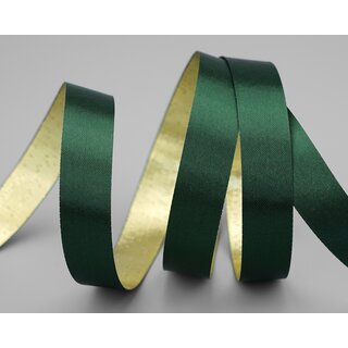 20 m x 15 mm Satinband Zweiseitig DUNKELGRN Gold glnzende Innenseite Grn Schleifenband aus Satin ohne Draht Geschenkband Dekoband 