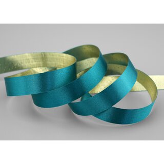 20 m x 15 mm Satinband Zweiseitig TRKIS Gold glnzende Innenseite Petrol Schleifenband aus Satin ohne Draht Geschenkband Dekoband