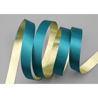 20 m x 15 mm Satinband Zweiseitig TRKIS Gold glnzende Innenseite Petrol Schleifenband aus Satin ohne Draht Geschenkband Dekoband