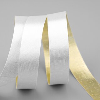 20 m x 15 mm Satinband Zweiseitig WEISS Gold glnzende Innenseite Schleifenband aus Satin ohne Draht Geschenkband Dekoband 
