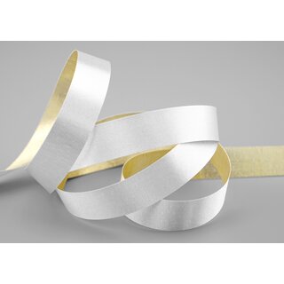 20 m x 15 mm Satinband Zweiseitig WEISS Gold glnzende Innenseite Schleifenband aus Satin ohne Draht Geschenkband Dekoband 