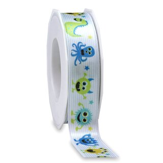 3 m x 25 mm Satinband Monsters Dekoband Blau Hellblau Grn Kinder Geburtstag Junge Party Satin Geschenkband Schleifenband 