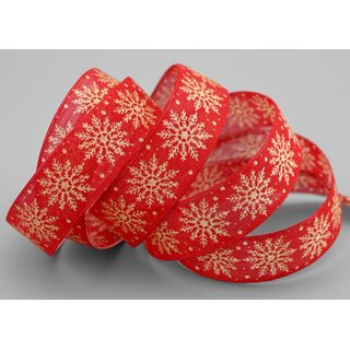 3 m x 25 mm Dekoband ADAM Scheeflocken Rot Gold Glitzer glnzendes Schleifenband mit Draht Weihnachten