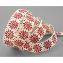 20 m x 25 mm Dekoband ADAM Scheeflocken Creme Rot Glitzer...
