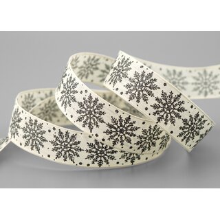 20 m x 25 mm Dekoband ADAM Scheeflocken Creme Schwarz Glitzer glnzendes Schleifenband mit Draht Weihnachten