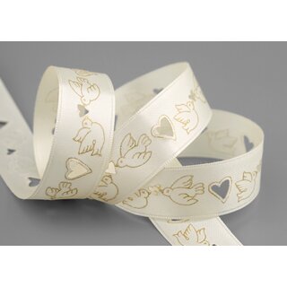 3 m x 25 mm Dekoband Wedding Taube Creme Gold Gestanzt mit Lochmuster Hochzeit Satinband Satin Schleifenband Geschenkband ohne Draht