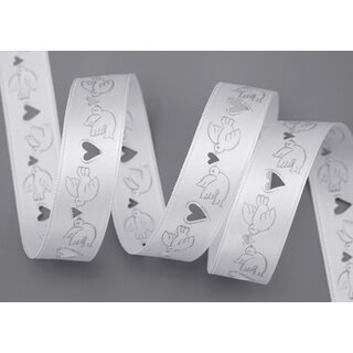 3 m x 25 mm Dekoband Wedding Taube Weiss Gold Gestanzt mit Lochmuster Hochzeit Satinband Satin Schleifenband Geschenkband ohne Draht