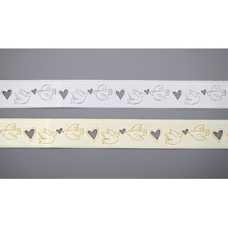 3 m x 25 mm Dekoband Wedding Taube Weiss Gold Gestanzt mit Lochmuster Hochzeit Satinband Satin Schleifenband Geschenkband ohne Draht