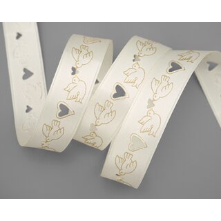20 m x 25 mm Dekoband Wedding Taube Creme Gold Gestanzt mit Lochmuster Hochzeit Satinband Satin Schleifenband Geschenkband ohne Draht