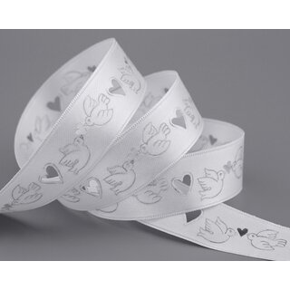 20 m x 25 mm Dekoband Wedding Taube Weiss Gold Gestanzt mit Lochmuster Hochzeit Satinband Satin Schleifenband Geschenkband ohne Draht