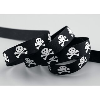 20 m x 15 mm Dekoband Totenkopf Piraten Halloween Kindergeburtstag Jungen Schwarz Weiss Piratenflagge Schdel mit Knochen Schleifenband