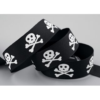20 m x 25 mm Dekoband Totenkopf Piraten Halloween Kindergeburtstag Jungen Schwarz Weiss Piratenflagge Schdel mit Knochen Schleifenband