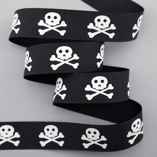 20 m x 25 mm Dekoband Totenkopf Piraten Halloween Kindergeburtstag Jungen Schwarz Weiss Piratenflagge Schdel mit Knochen Schleifenband