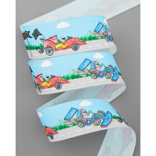 3 m x 25 mm Dekoband Racing Cars Blau Rot Grn ohne Draht Motorsport Sport Finish Line Raster Flag Kinder Geburtstag Party Zielstrich Jungen