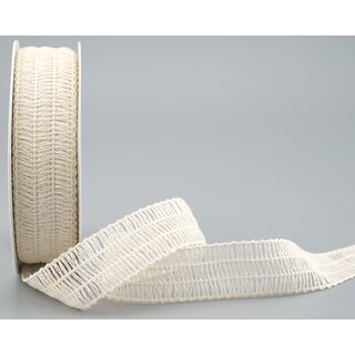 10 m x 25 mm NETZBAND Baumwolle CREME Ivory STREIFEN Spitzenband Baumwollband Spitze Geschenkband zum Annhen Dekorieren