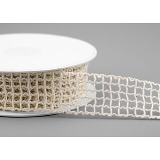 10 m x 25 mm NETZBAND Baumwolle CREME Ivory KARO Gitterband Spitzenband Baumwollband Spitze Geschenkband Floristikband