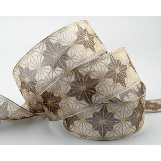 20 m x 40 mm Dekoband George TAUPE GOLD Chiffonband Organza Grau Schleifenband mit formstabilen Kanten Glitzer Glanz Chiffon Weihnachten