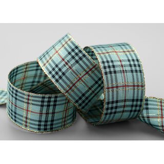 20 m x 40 mm Dekoband KARO ELEGANT MINT ALTGRN Gold mit Drahtkanten Lurex Glnzendes Schleifenband Weihnachten kariert Goldkante