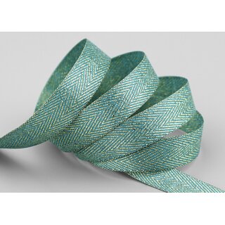 3 m x 15 mm Webband FISCHGRT Gold MINT Altgrn Dekoband Schleifenband Geschenkband Lurex doppelseitiges Stoffband fest formstabil