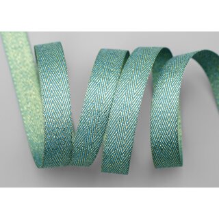 20 m x 15 mm Webband FISCHGRT Gold MINT Dekoband Schleifenband Geschenkband Lurex doppelseitiges Stoffband fest formstabil