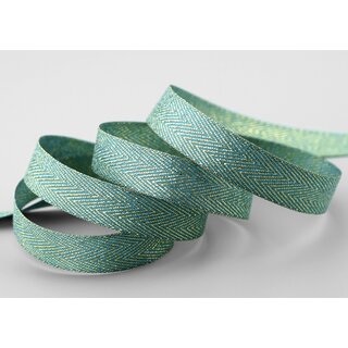 20 m x 15 mm Webband FISCHGRT Gold MINT Dekoband Schleifenband Geschenkband Lurex doppelseitiges Stoffband fest formstabil