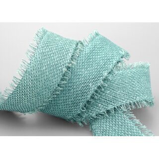 2 m x 40 mm Baumwollband ALTGRN MINT (524) Natur mit Fransen Dekoband Gitterband 100% Baumwolle Kreuzstich Band Schleifenband Deko