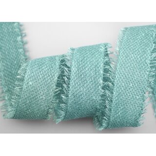 2 m x 40 mm Baumwollband ALTGRN MINT (524) Natur mit Fransen Dekoband Gitterband 100% Baumwolle Kreuzstich Band Schleifenband Deko