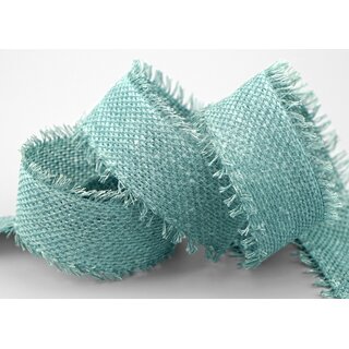 2 m x 40 mm Baumwollband ALTGRN MINT (524) Natur mit Fransen Dekoband Gitterband 100% Baumwolle Kreuzstich Band Schleifenband Deko