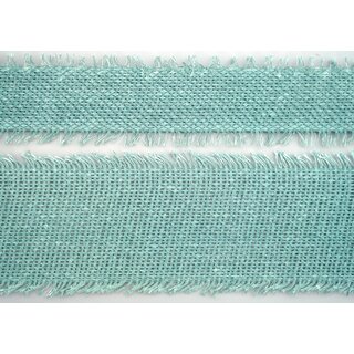 2 m x 40 mm Baumwollband ALTGRN MINT (524) Natur mit Fransen Dekoband Gitterband 100% Baumwolle Kreuzstich Band Schleifenband Deko