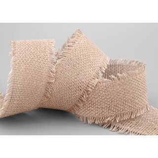 2 m x 40 mm Baumwollband BEIGE PUDER (71) Natur mit Fransen Dekoband Gitterband 100% Baumwolle Kreuzstich Band Schleifenband Deko