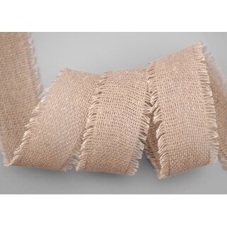 2 m x 40 mm Baumwollband BEIGE PUDER (71) Natur mit Fransen Dekoband Gitterband 100% Baumwolle Kreuzstich Band Schleifenband Deko